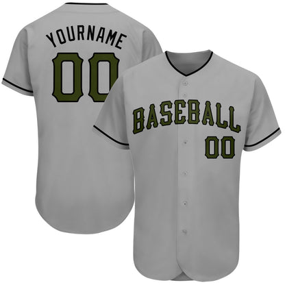 Team Jerseys Baseball, Custom Gray Olive Black Authentic Memorial Day Baseball Jersey, Logo Baseball Jersey