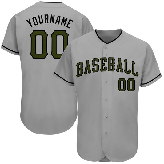 Team Jerseys Baseball, Custom Gray Olive Black Authentic Memorial Day Baseball Jersey, Logo Baseball Jersey