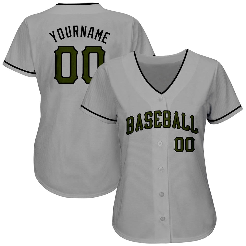 Team Jerseys Baseball, Custom Gray Olive Black Authentic Memorial Day Baseball Jersey, Logo Baseball Jersey