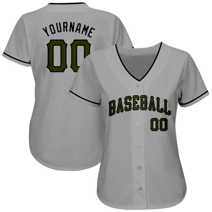 Team Jerseys Baseball, Custom Gray Olive Black Authentic Memorial Day Baseball Jersey, Logo Baseball Jersey