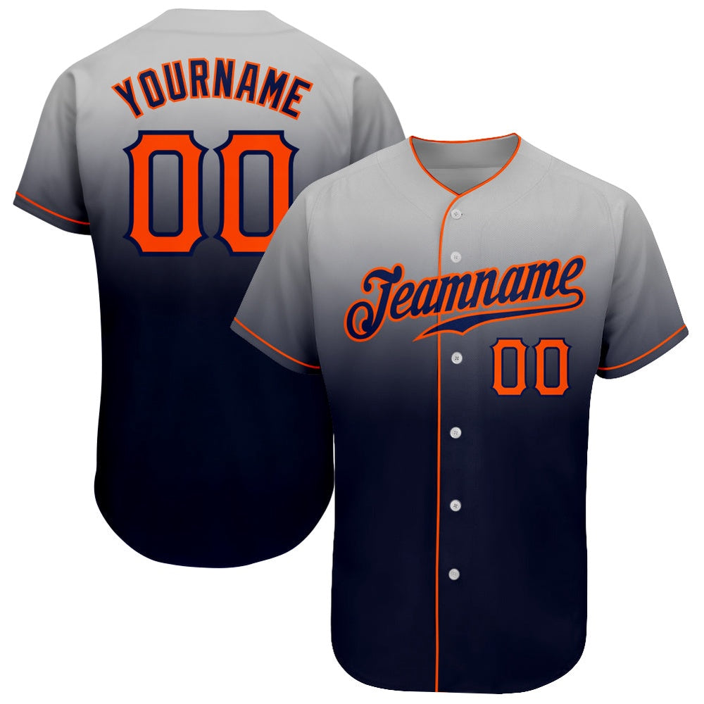 Team Jerseys Baseball, Custom Gray Orange Navy Authentic Fade Fashion Baseball Jersey, Logo Baseball Jersey
