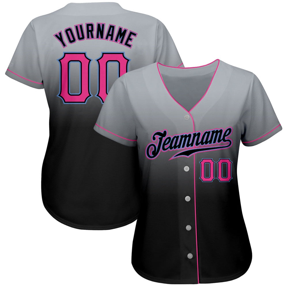 Team Jerseys Baseball, Custom Gray Pink Black Authentic Fade Fashion Baseball Jersey, Logo Baseball Jersey