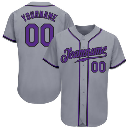 Team Jerseys Baseball, Custom Gray Purple Black Authentic Baseball Jersey, Logo Baseball Jersey