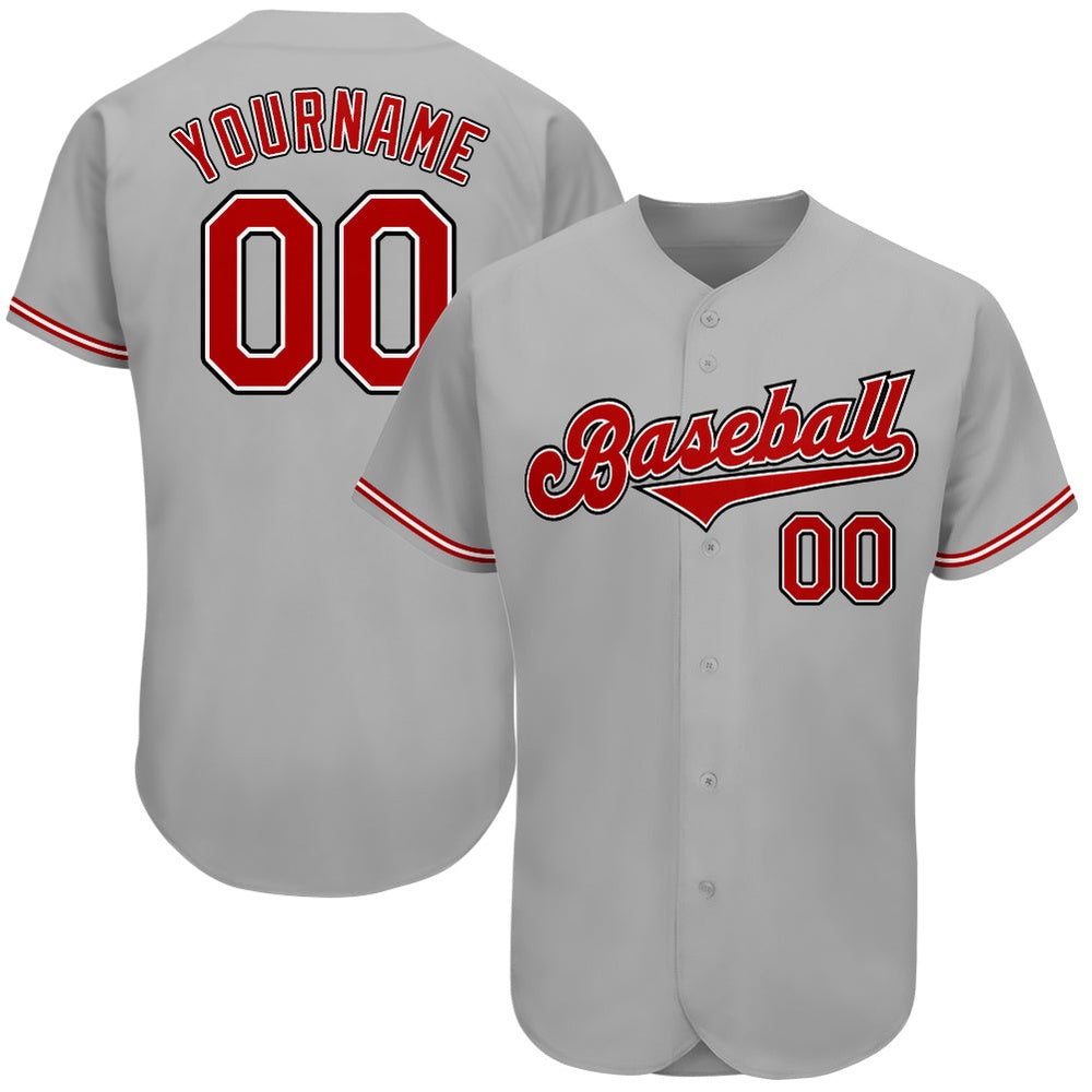 Team Jerseys Baseball, Custom Gray Red Black Authentic Baseball Jersey, Logo Baseball Jersey