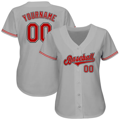 Team Jerseys Baseball, Custom Gray Red Black Authentic Baseball Jersey, Logo Baseball Jersey