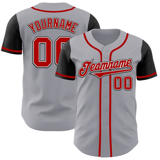 Team Jerseys Baseball, Custom Gray Red Black Authentic Two Tone Baseball Jersey, Logo Baseball Jersey