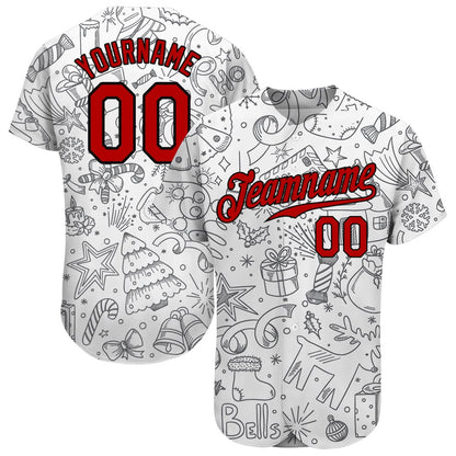 Team Jerseys Baseball, Custom Gray Red Black Christmas 3D Authentic Baseball Jersey, Logo Baseball Jersey