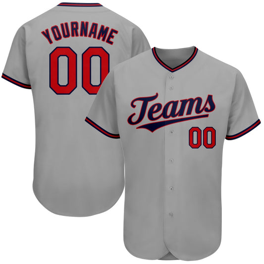 Team Jerseys Baseball, Custom Gray Red Navy Authentic Baseball Jersey, Logo Baseball Jersey