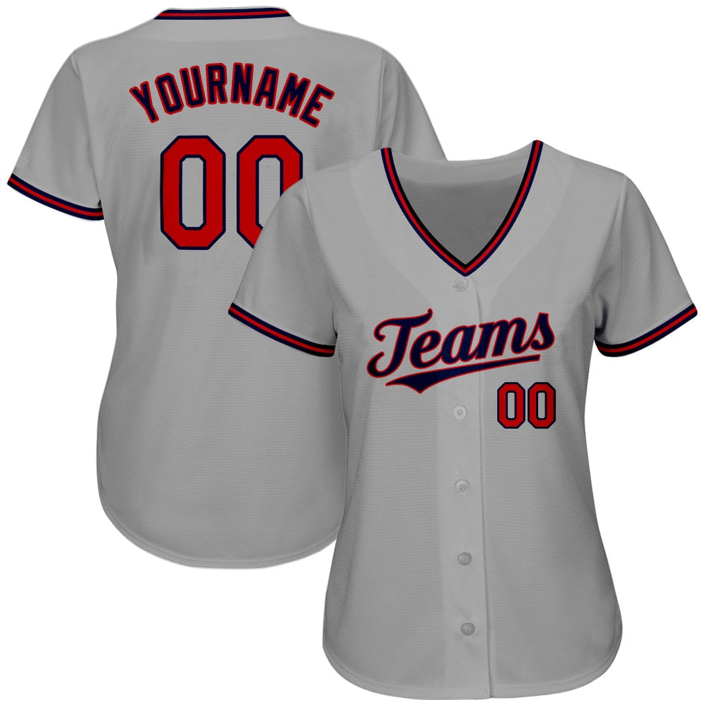 Team Jerseys Baseball, Custom Gray Red Navy Authentic Baseball Jersey, Logo Baseball Jersey