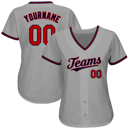 Team Jerseys Baseball, Custom Gray Red Navy Authentic Baseball Jersey, Logo Baseball Jersey