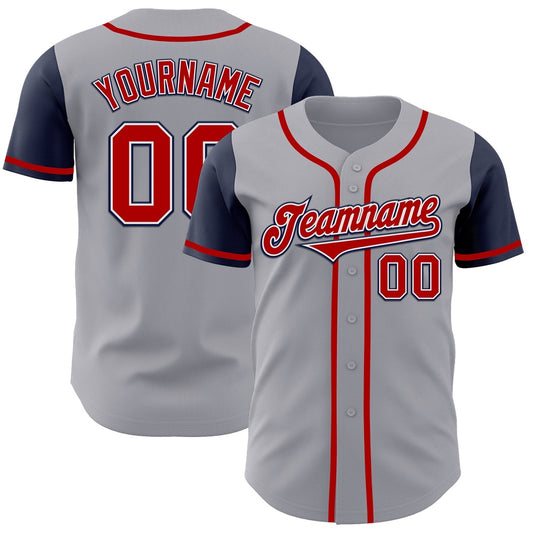 Team Jerseys Baseball, Custom Gray Red Navy Authentic Two Tone Baseball Jersey, Logo Baseball Jersey