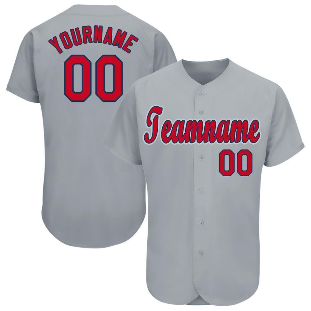 Team Jerseys Baseball, Custom Gray Red Navy Baseball Jersey, Logo Baseball Jersey