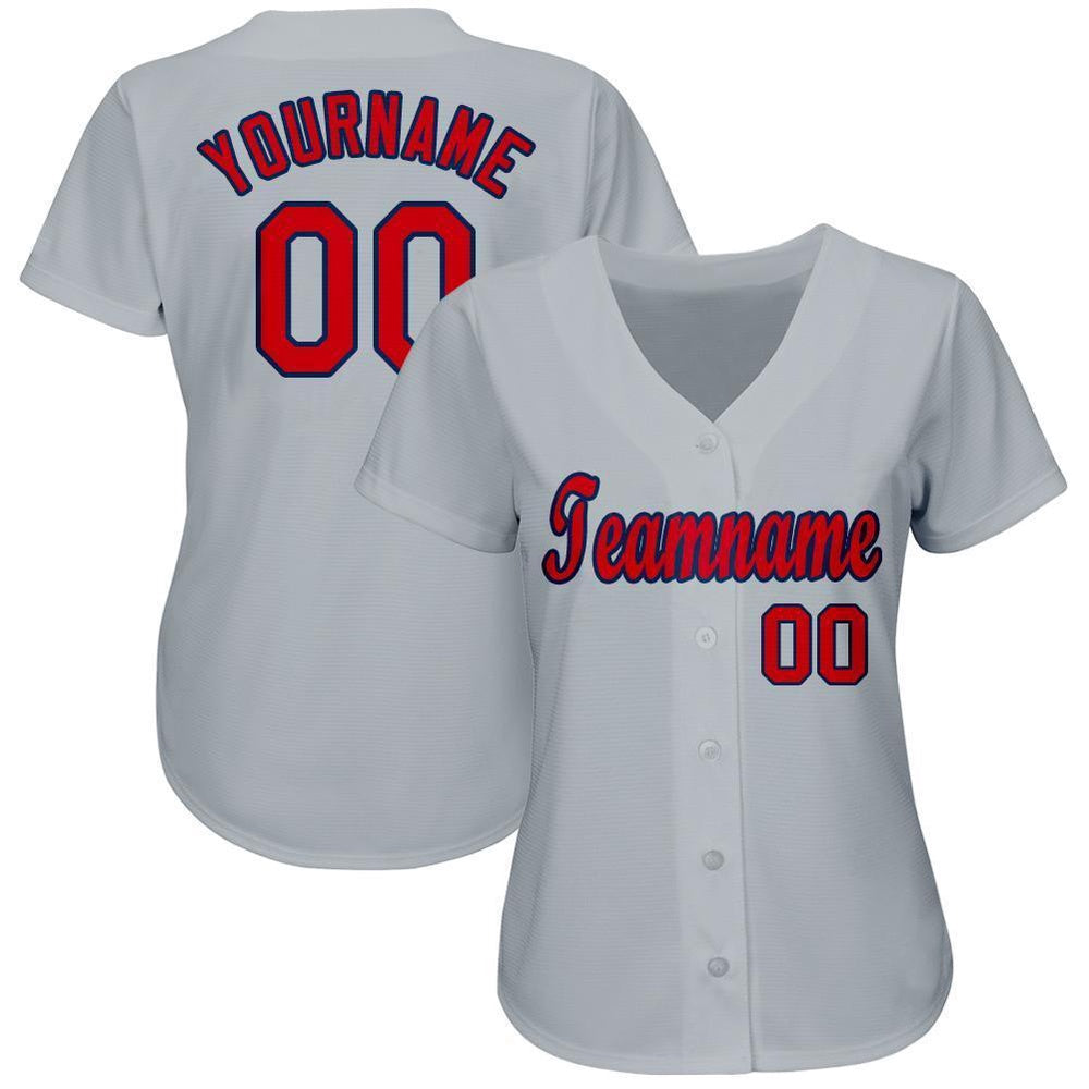 Team Jerseys Baseball, Custom Gray Red Navy Baseball Jersey, Logo Baseball Jersey
