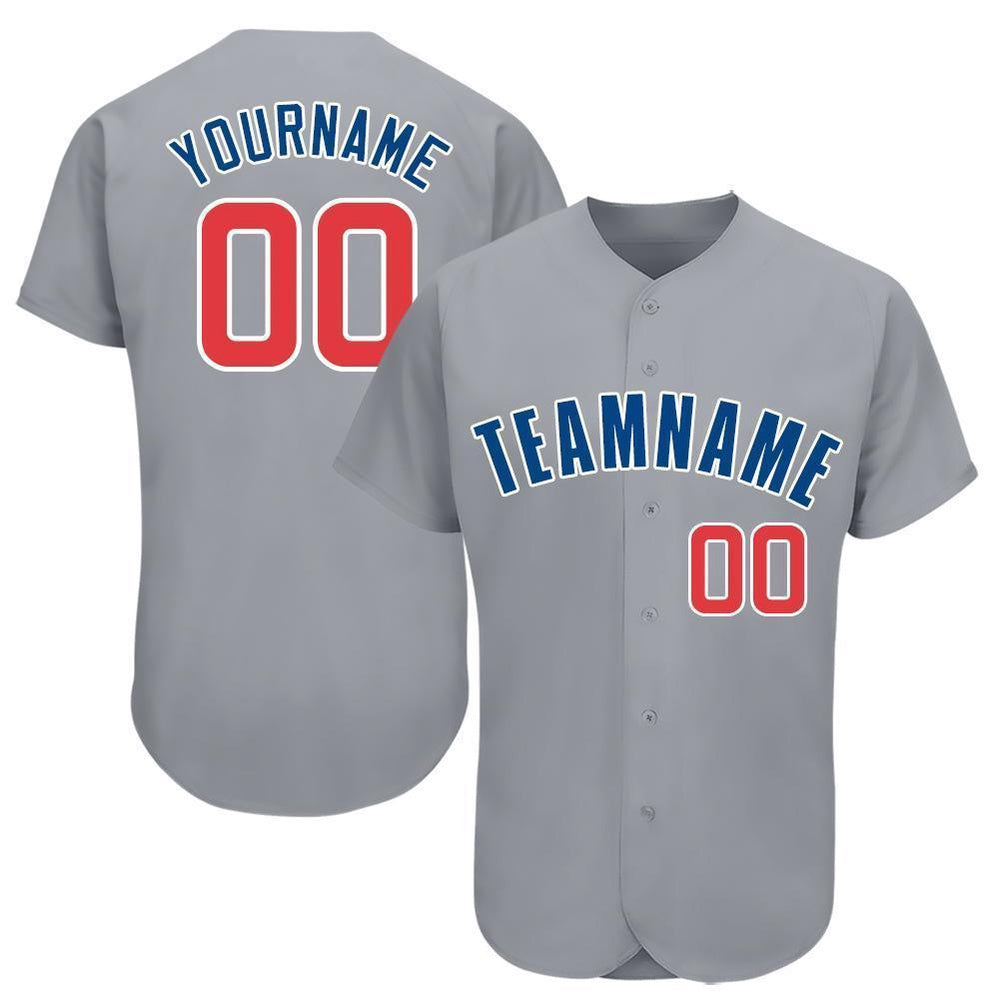 Team Jerseys Baseball, Custom Gray Red Royal Baseball Jersey, Logo Baseball Jersey