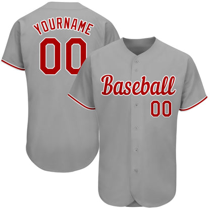 Team Jerseys Baseball, Custom Gray Red White Authentic Baseball Jersey, Logo Baseball Jersey