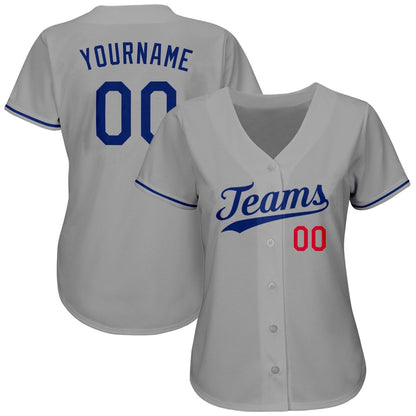 Team Jerseys Baseball, Custom Gray Royal Red Authentic Baseball Jersey, Logo Baseball Jersey
