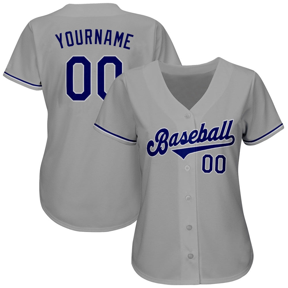 Team Jerseys Baseball, Custom Gray Royal White Authentic Baseball Jersey, Logo Baseball Jersey