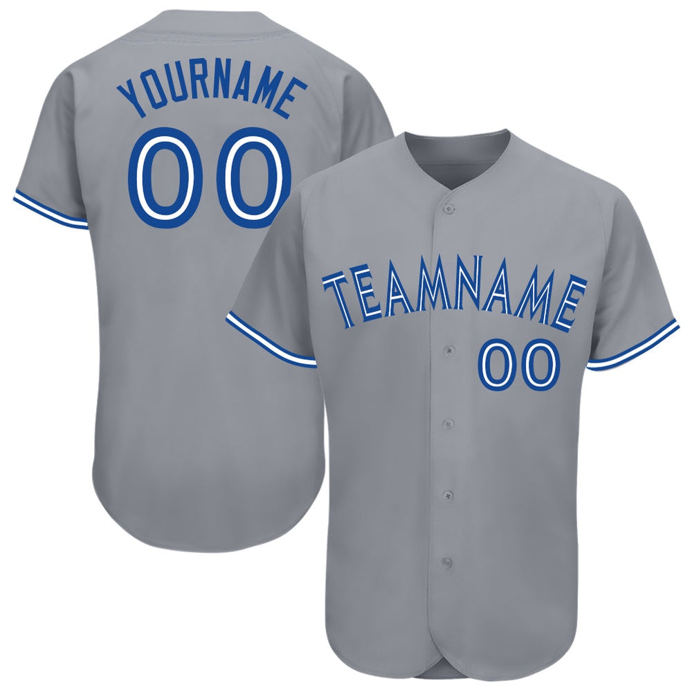 Team Jerseys Baseball, Custom Gray Royal White Baseball Jersey, Logo Baseball Jersey