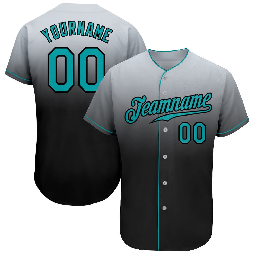 Team Jerseys Baseball, Custom Gray Teal Black Authentic Fade Fashion Baseball Jersey, Logo Baseball Jersey