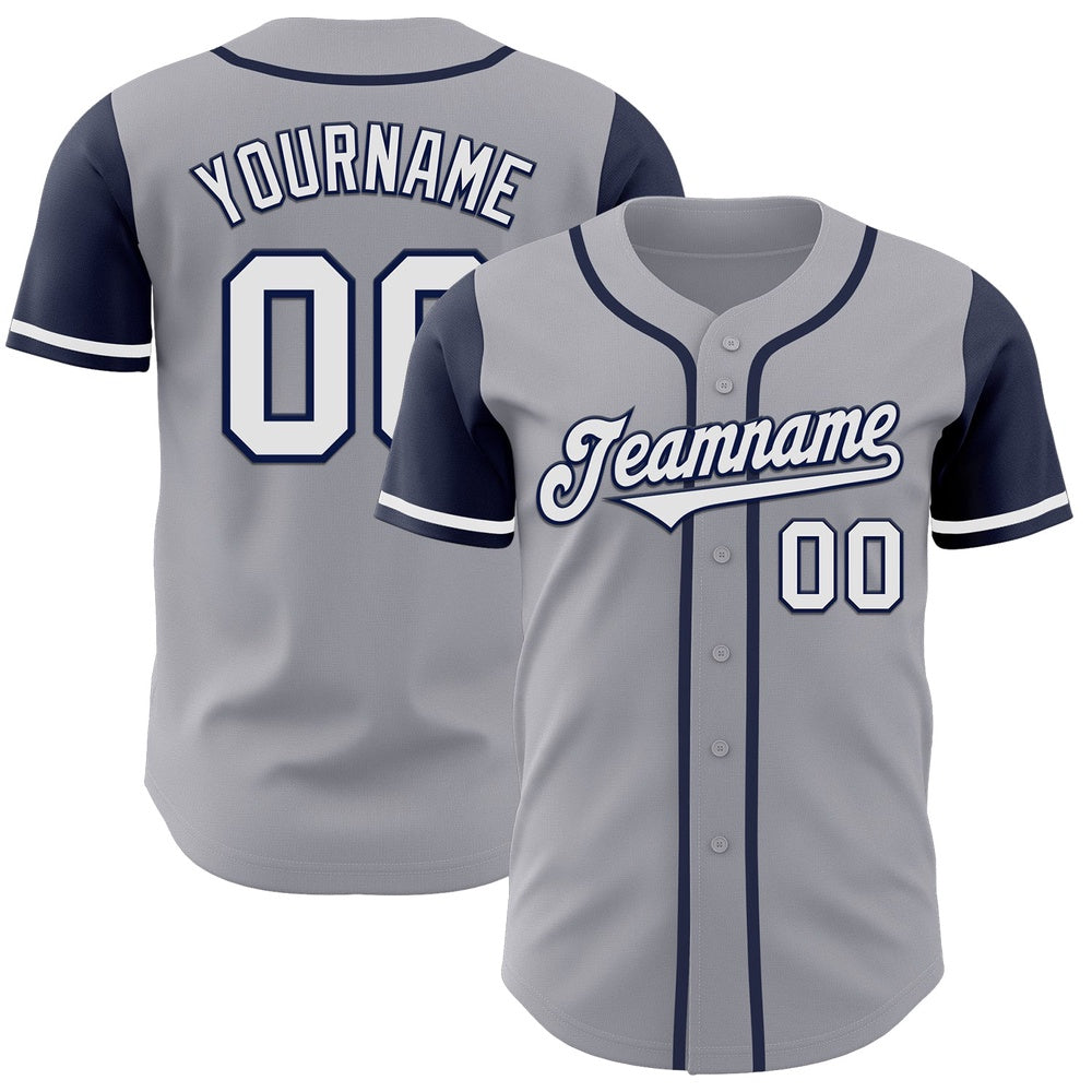 Team Jerseys Baseball, Custom Gray White Navy Authentic Two Tone Baseball Jersey, Logo Baseball Jersey