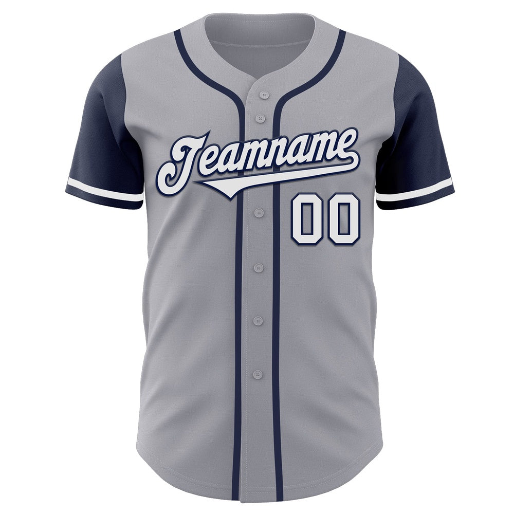 Team Jerseys Baseball, Custom Gray White Navy Authentic Two Tone Baseball Jersey, Logo Baseball Jersey