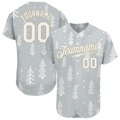 Team Jerseys Baseball, Custom Gray White Old Gold Christmas 3D Authentic Baseball Jersey, Logo Baseball Jersey