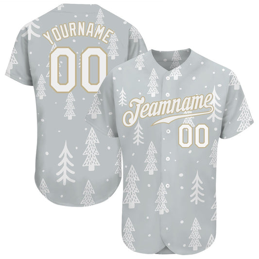 Team Jerseys Baseball, Custom Gray White Old Gold Christmas 3D Authentic Baseball Jersey, Logo Baseball Jersey