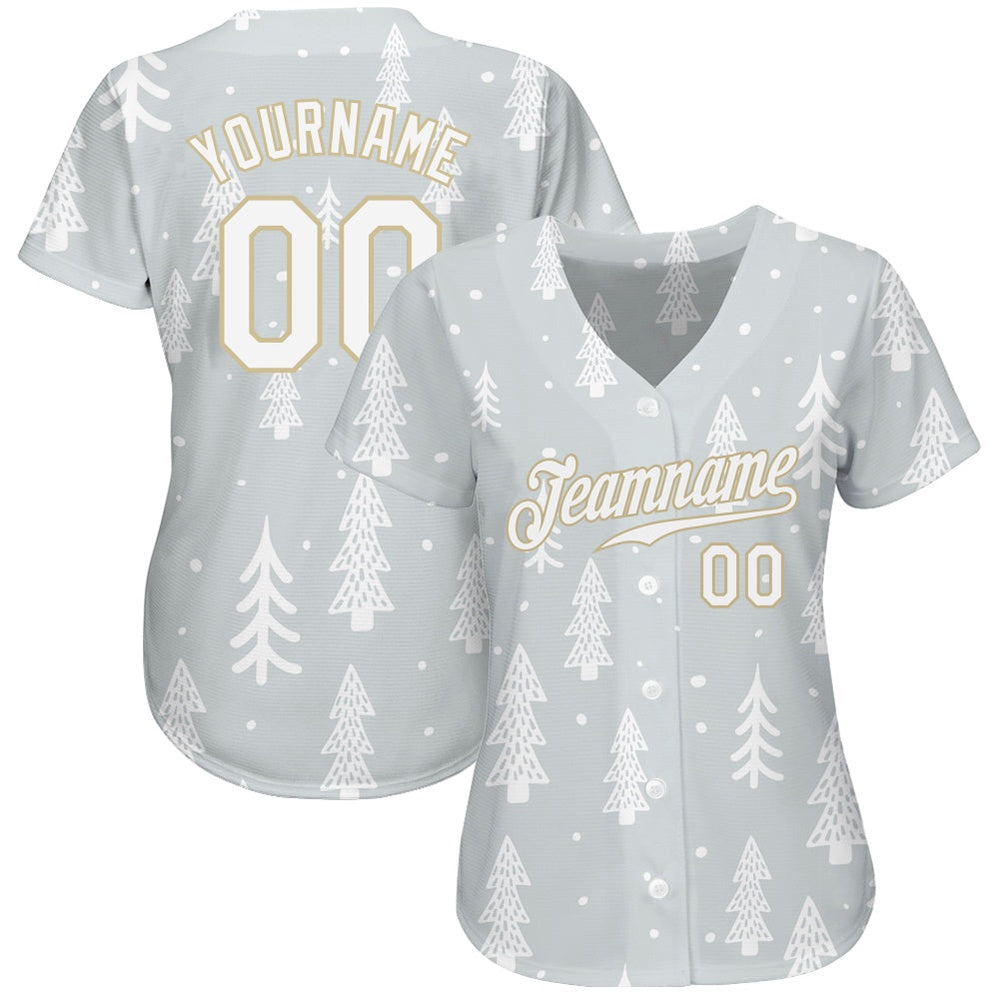 Team Jerseys Baseball, Custom Gray White Old Gold Christmas 3D Authentic Baseball Jersey, Logo Baseball Jersey