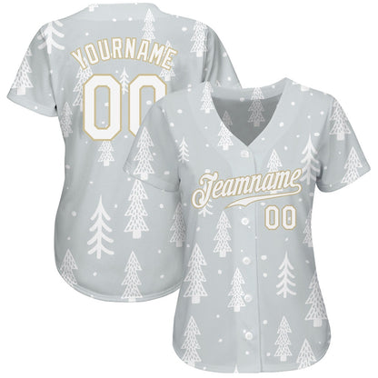Team Jerseys Baseball, Custom Gray White Old Gold Christmas 3D Authentic Baseball Jersey, Logo Baseball Jersey