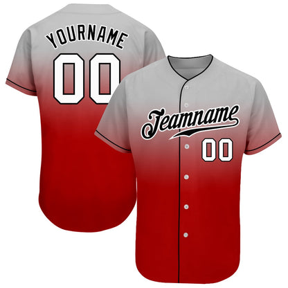 Team Jerseys Baseball, Custom Gray White Red Authentic Fade Fashion Baseball Jersey, Logo Baseball Jersey