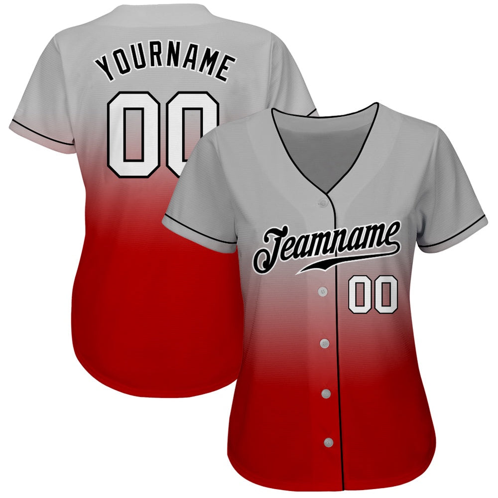 Team Jerseys Baseball, Custom Gray White Red Authentic Fade Fashion Baseball Jersey, Logo Baseball Jersey