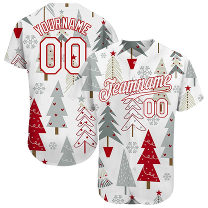 Team Jerseys Baseball, Custom Gray White Red Christmas 3D Authentic Baseball Jersey, Logo Baseball Jersey