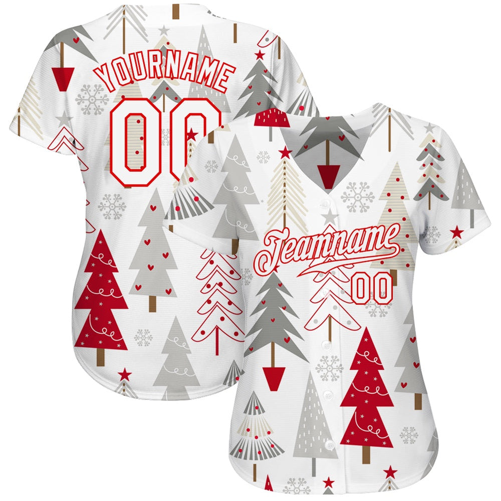 Team Jerseys Baseball, Custom Gray White Red Christmas 3D Authentic Baseball Jersey, Logo Baseball Jersey