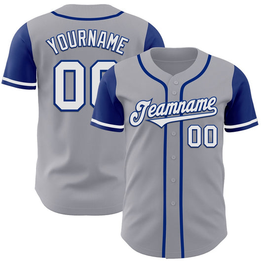 Team Jerseys Baseball, Custom Gray White Royal Authentic Two Tone Baseball Jersey, Logo Baseball Jersey