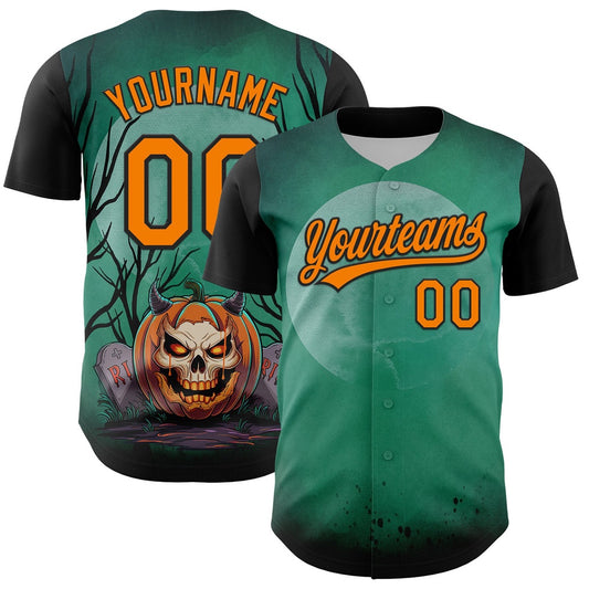 Team Jerseys Baseball, Custom Green Bay Orange Black 3D Halloween Authentic Baseball Jersey, Logo Baseball Jersey