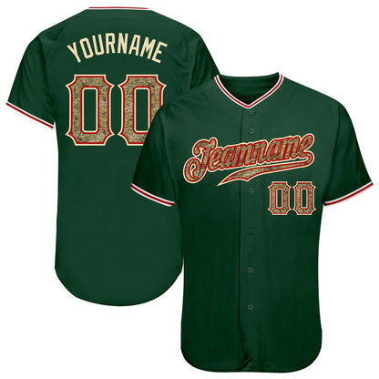 Team Jerseys Baseball, Custom Green Camo Red Authentic Baseball Jersey, Logo Baseball Jersey