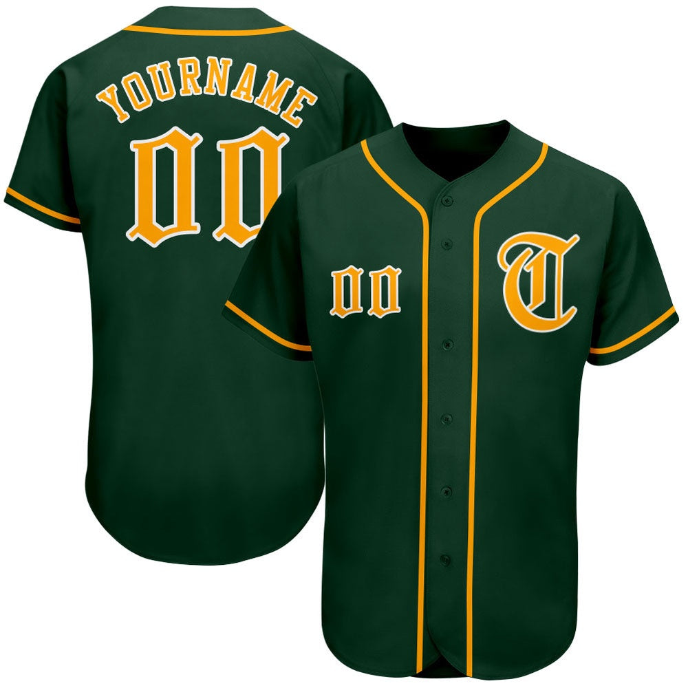 Team Jerseys Baseball, Custom Green Gold White Authentic Baseball Jersey, Logo Baseball Jersey