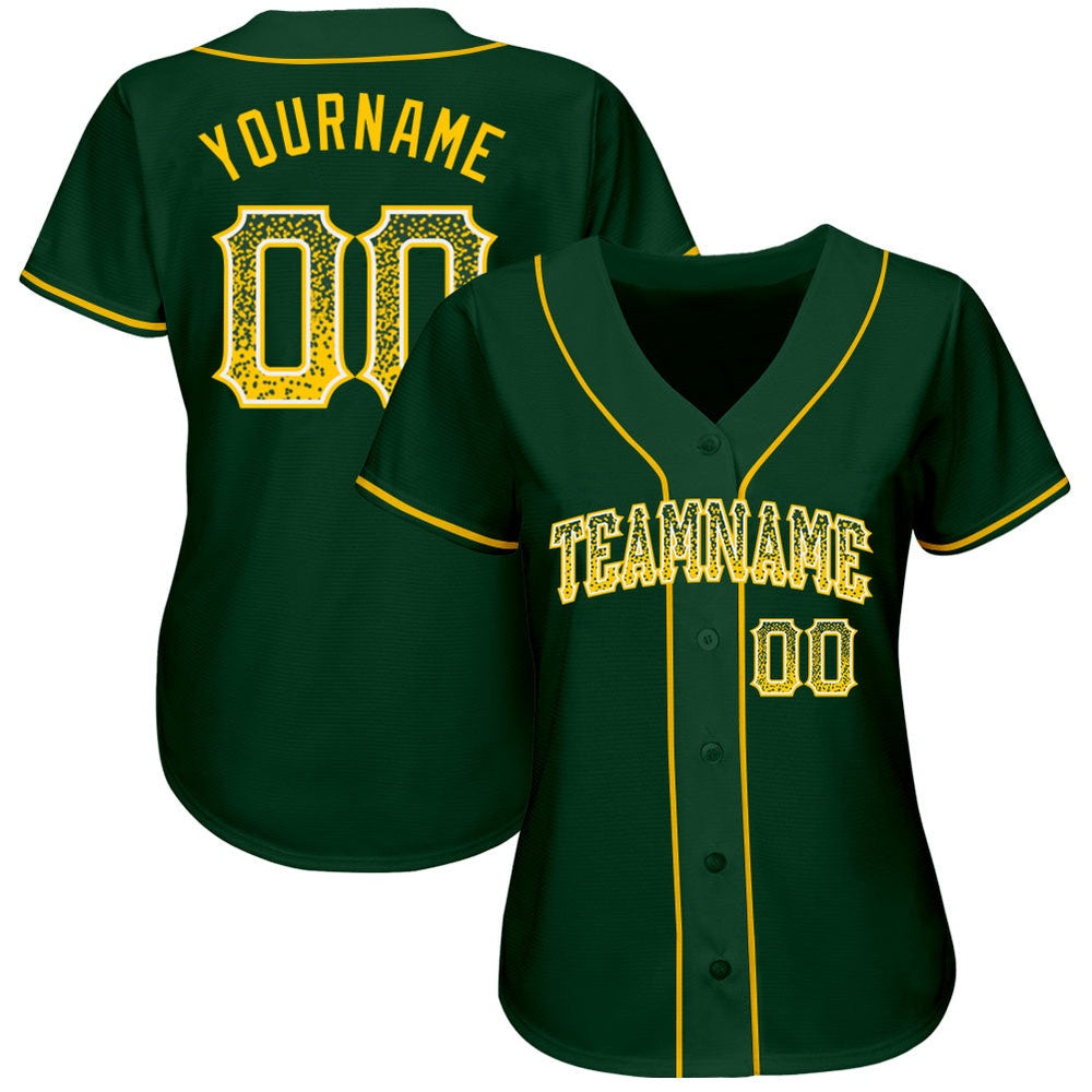Team Jerseys Baseball, Custom Green Gold White Authentic Drift Fashion Baseball Jersey, Logo Baseball Jersey
