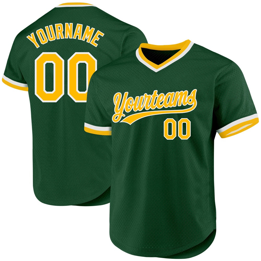 Team Jerseys Baseball, Custom Green Gold White Authentic Throwback Baseball Jersey, Logo Baseball Jersey