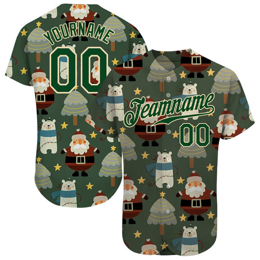 Team Jerseys Baseball, Custom Green Green Cream Christmas 3D Authentic Baseball Jersey, Logo Baseball Jersey
