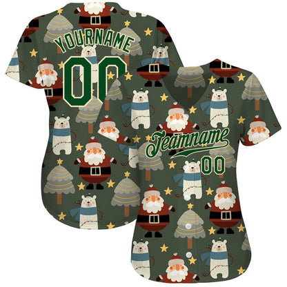Team Jerseys Baseball, Custom Green Green Cream Christmas 3D Authentic Baseball Jersey, Logo Baseball Jersey