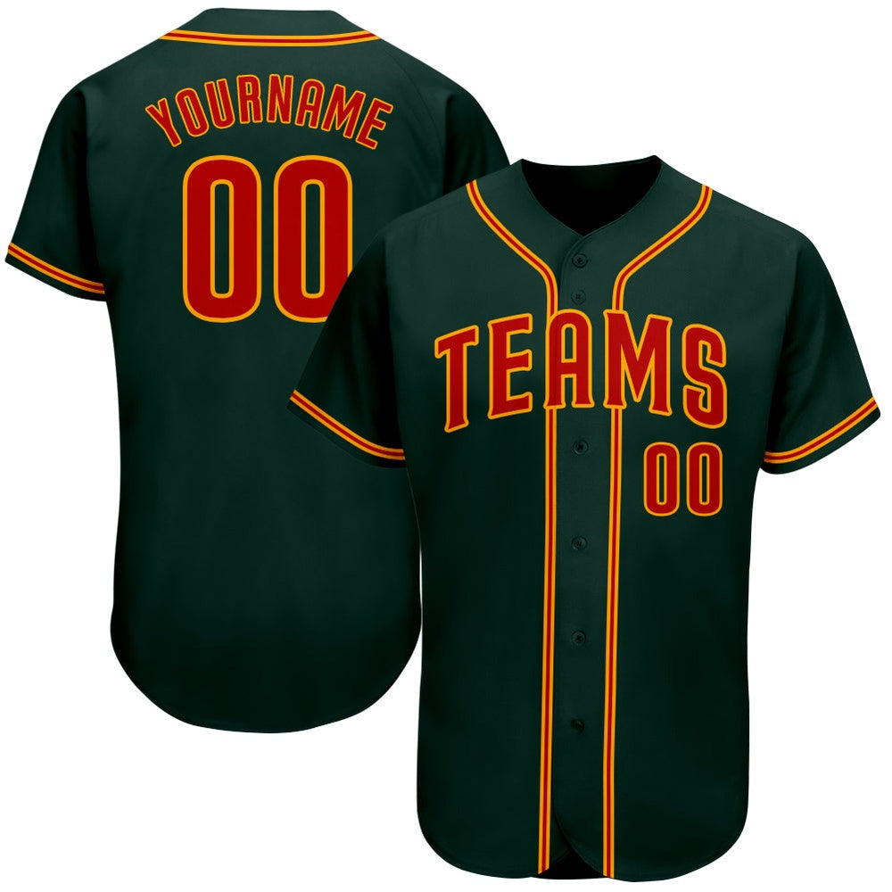 Team Jerseys Baseball, Custom Green Red Gold Authentic Baseball Jersey, Logo Baseball Jersey