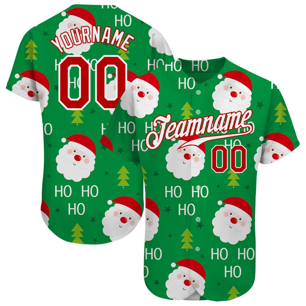 Team Jerseys Baseball, Custom Green Red White Christmas 3D Authentic Baseball Jersey, Logo Baseball Jersey