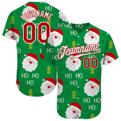 Team Jerseys Baseball, Custom Green Red White Christmas 3D Authentic Baseball Jersey, Logo Baseball Jersey