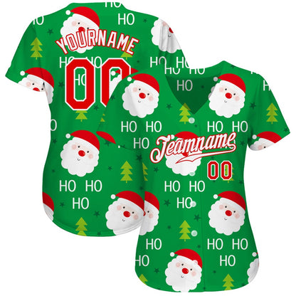 Team Jerseys Baseball, Custom Green Red White Christmas 3D Authentic Baseball Jersey, Logo Baseball Jersey