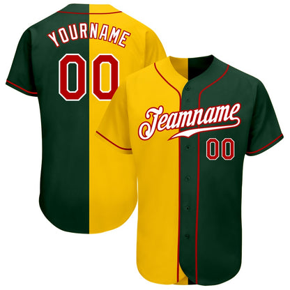 Team Jerseys Baseball, Custom Green Red Yellow Authentic Split Fashion Baseball Jersey, Logo Baseball Jersey