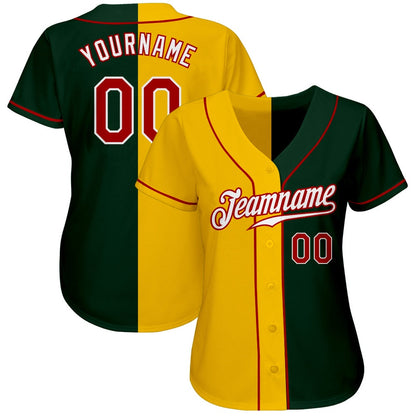 Team Jerseys Baseball, Custom Green Red Yellow Authentic Split Fashion Baseball Jersey, Logo Baseball Jersey