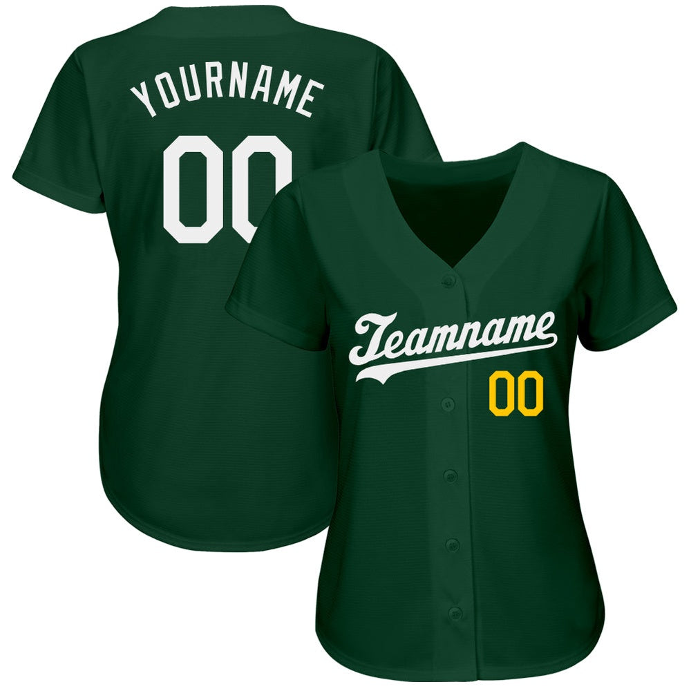 Team Jerseys Baseball, Custom Green White Gold Authentic Baseball Jersey, Logo Baseball Jersey