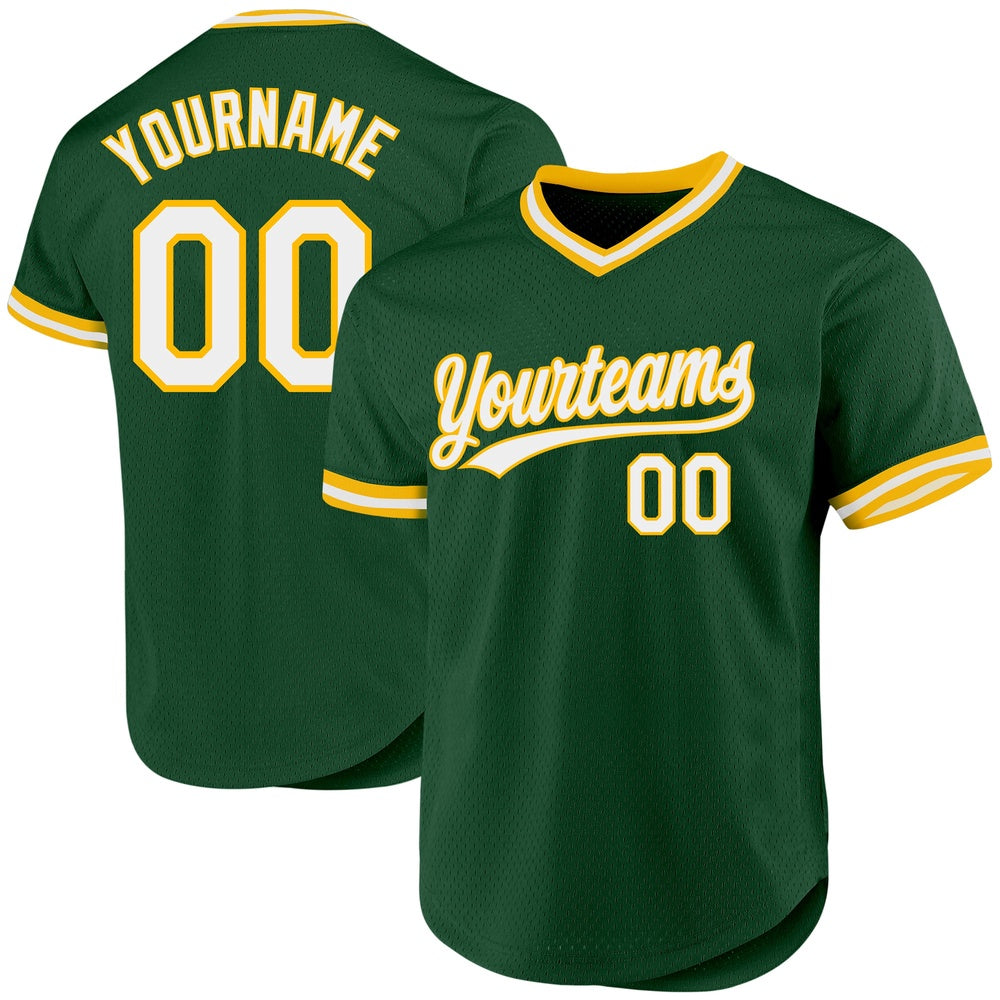 Team Jerseys Baseball, Custom Green White Gold Authentic Throwback Baseball Jersey, Logo Baseball Jersey