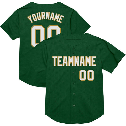 Team Jerseys Baseball, Custom Green White Old Gold Mesh Authentic Throwback Baseball Jersey, Logo Baseball Jersey